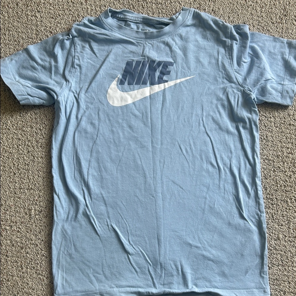 Nike Light Blue Tee with White Swoosh and Navy Logo